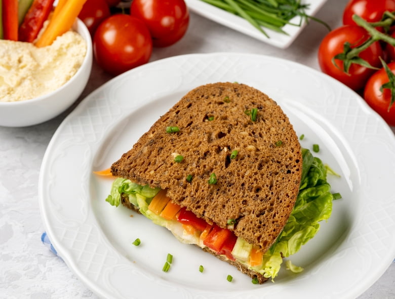 Vegetable and hummus sandwich