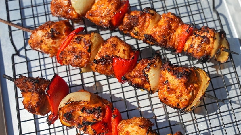 Fiesta chicken skewers & rice