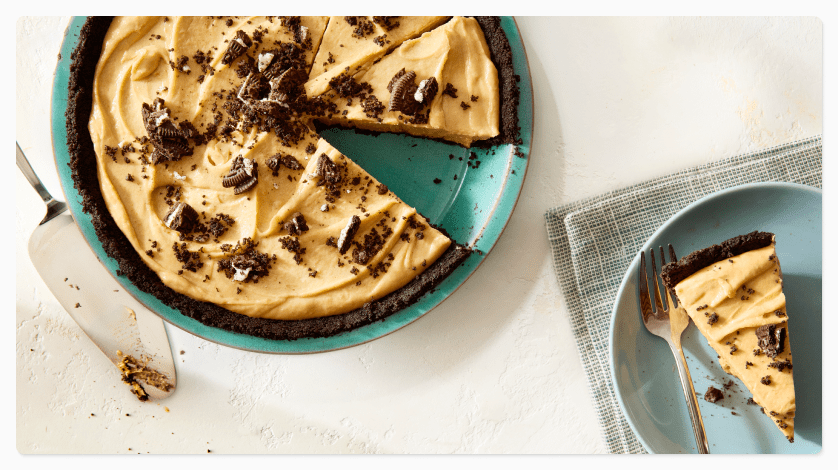 Chocolate cookie crust peanut butter pie
