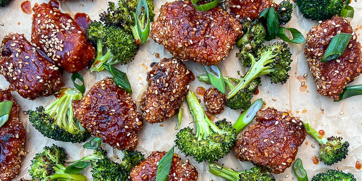 Sheetpan sesame chicken with broccoli Recipe