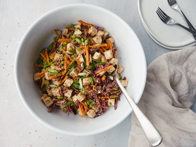 Tofu and edamame salad
