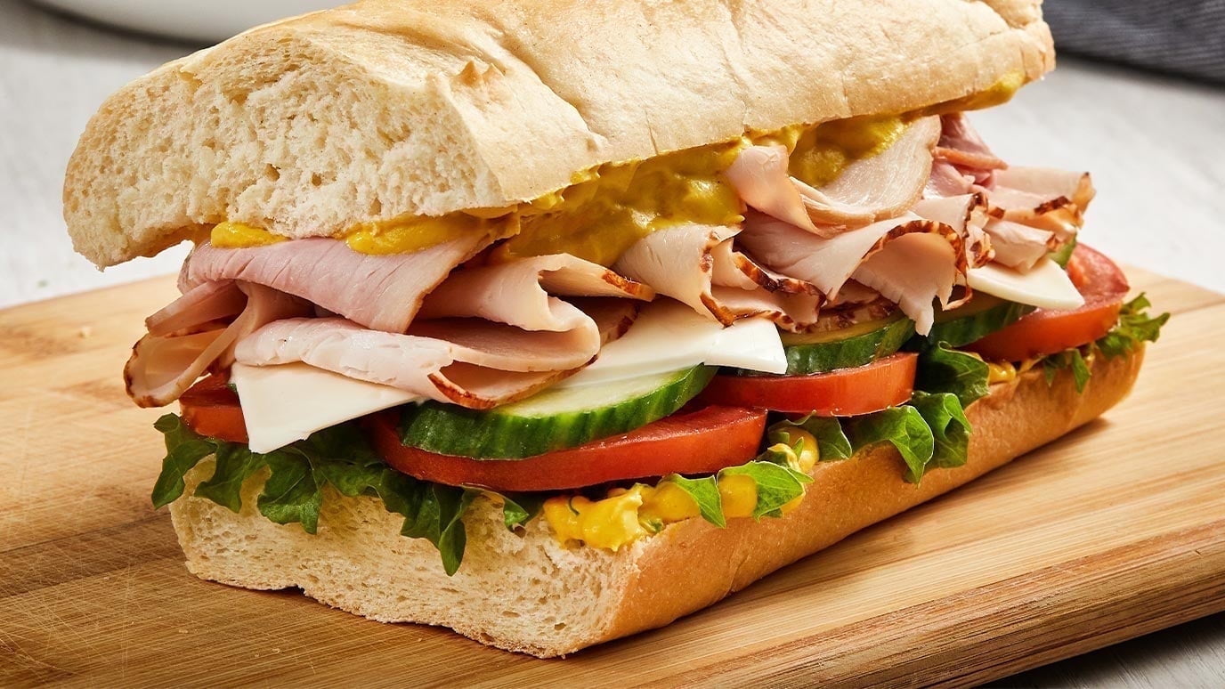 Ham and turkey sub with creamy dill mustard