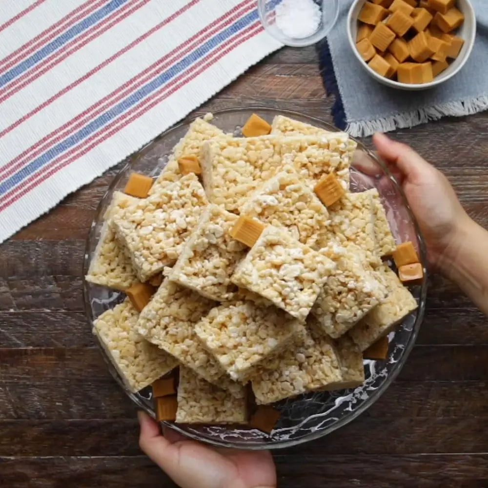 Salted caramel stuffed crispy rice treats