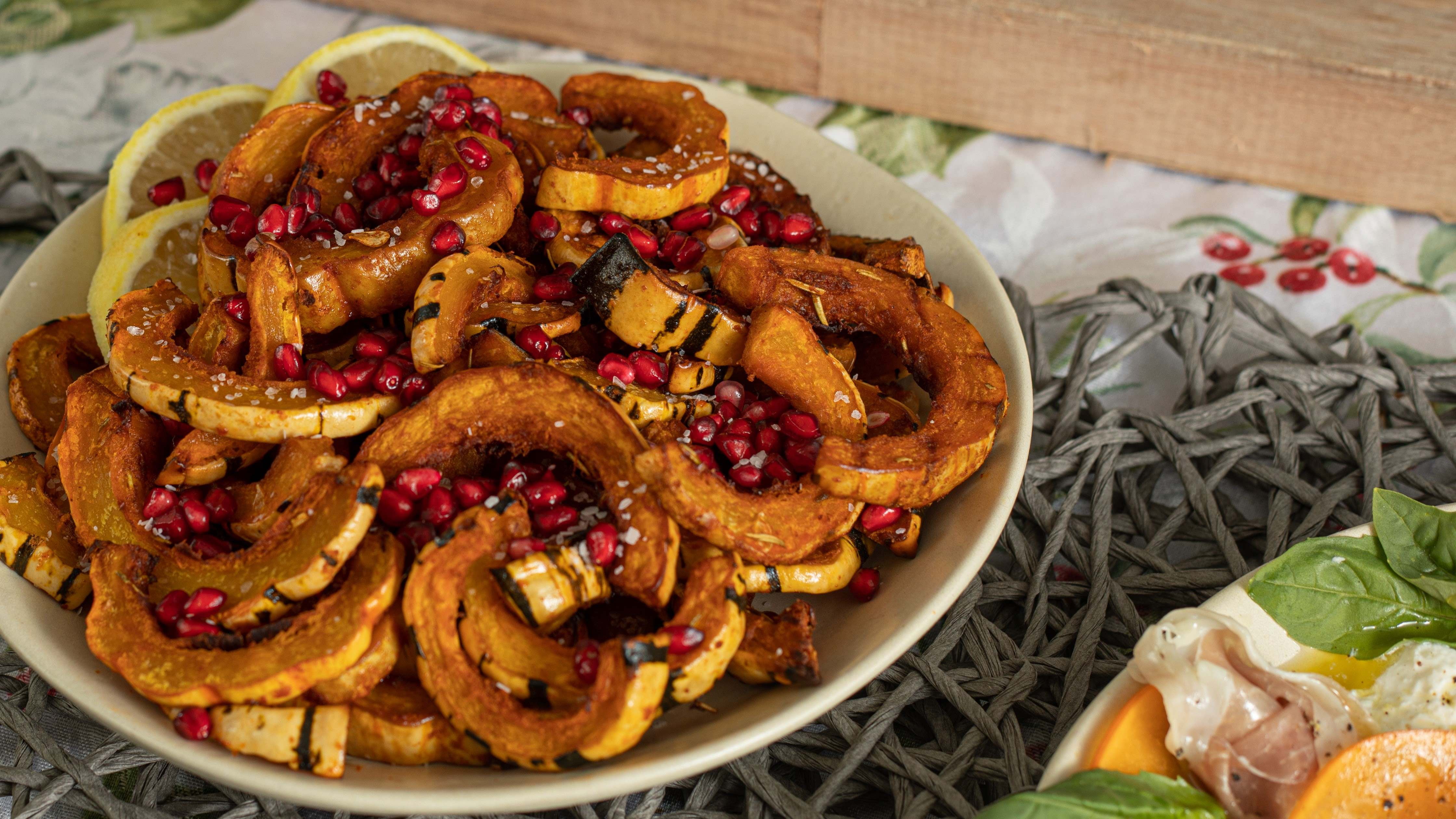 Roasted delicata squash with pomegranate glaze