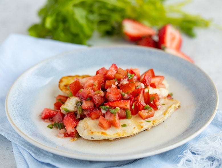 Strawberry-jalapeno salsa over grilled chicken