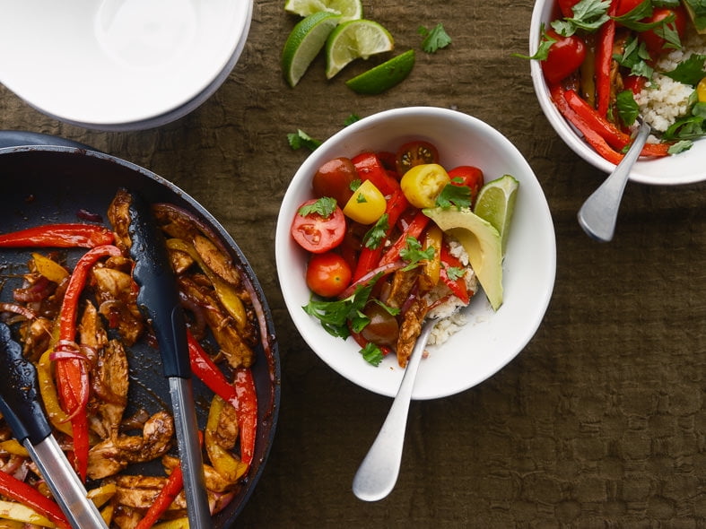 Chicken and vegetable fajita bowl