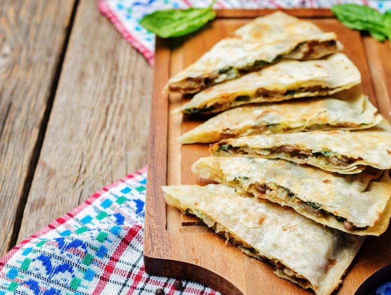 Mushroom and spinach quesadilla