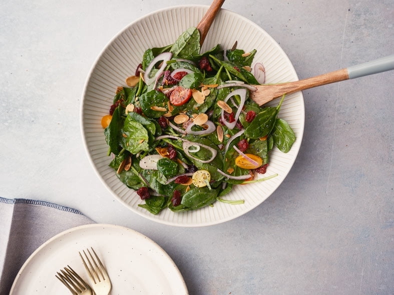 Spinach & red onion salad with lemon poppyseed dressing