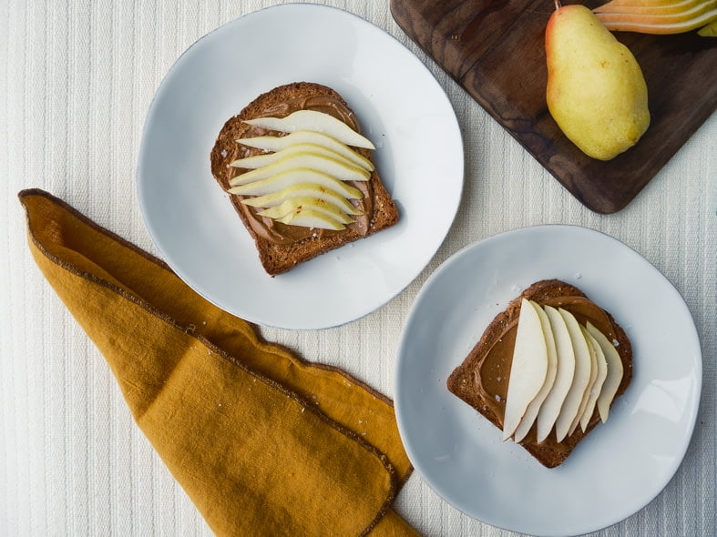 Almond butter toast with fresh pears