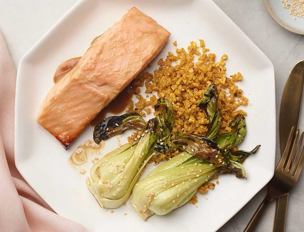 Sheet pan miso salmon and sesame bok choy