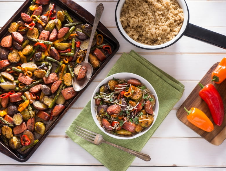 Sheet pan chicken sausage roast