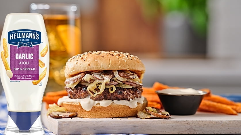 Juicy Garlic Burger with Mushrooms & Onions