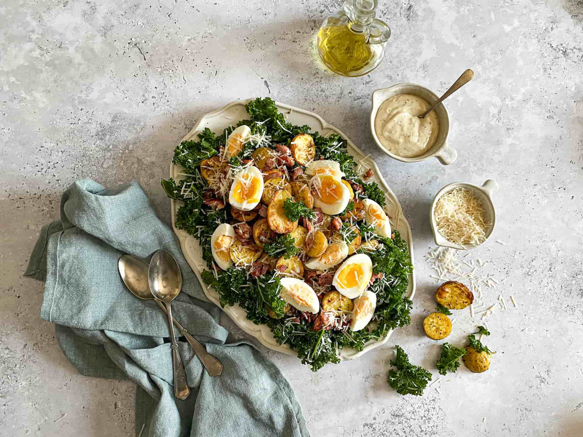 Roasted potato & kale caesar salad 