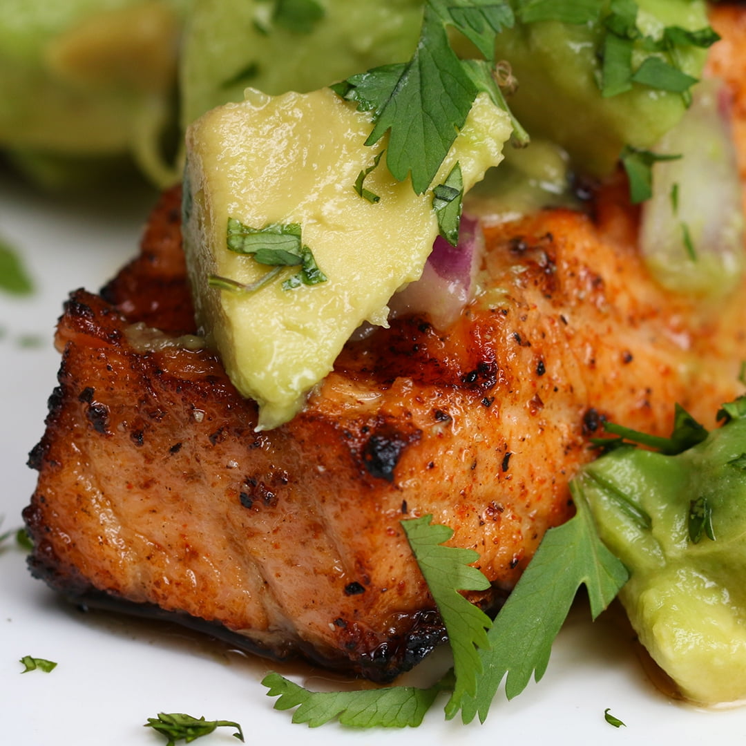 Grilled salmon with avocado salsa