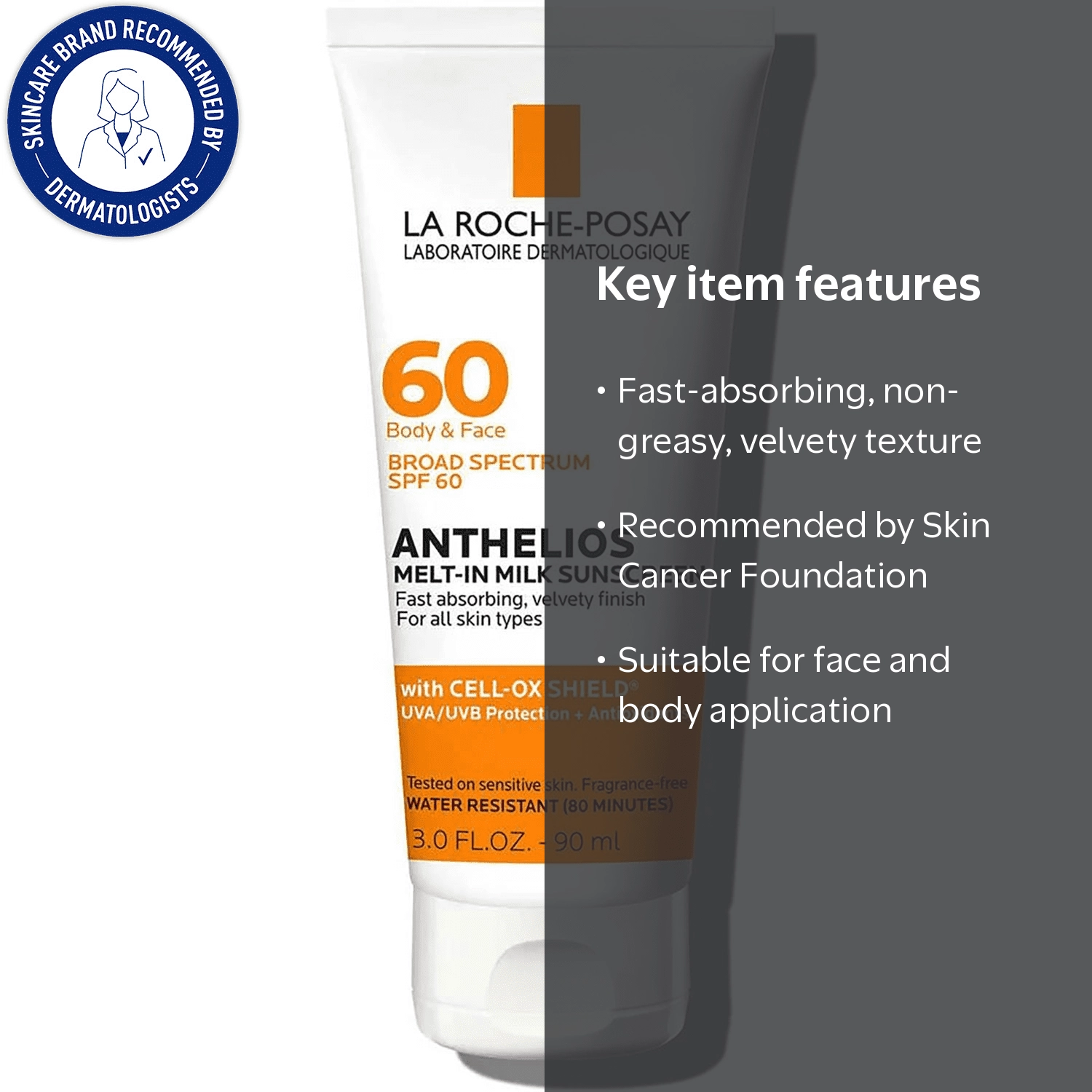 La Roche-Posay Anthelios Melt-In Milk Sunscreen SPF 60 Face and
