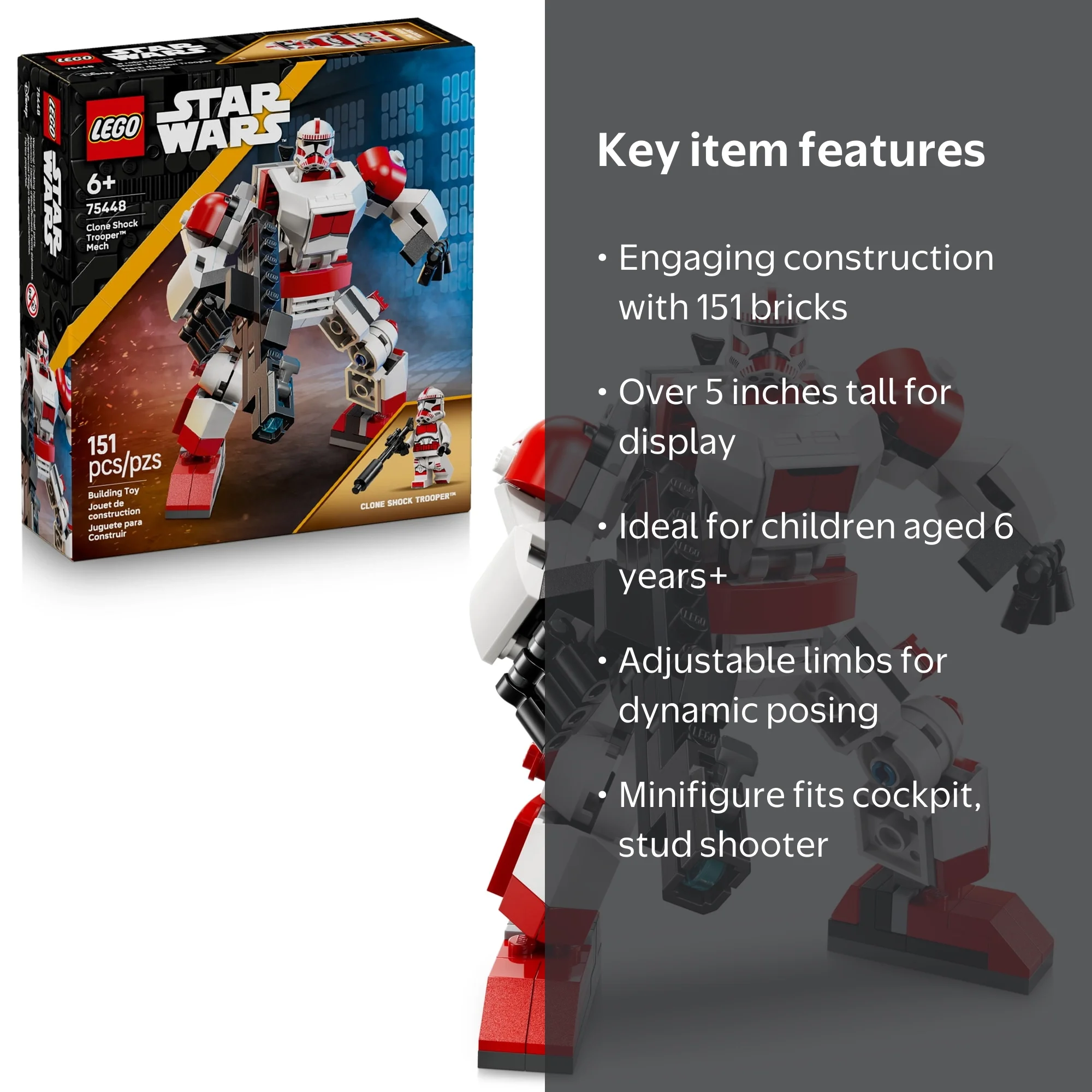LEGO, Star Wars Clone Shock Trooper Mech, 75448, Poseable Battle