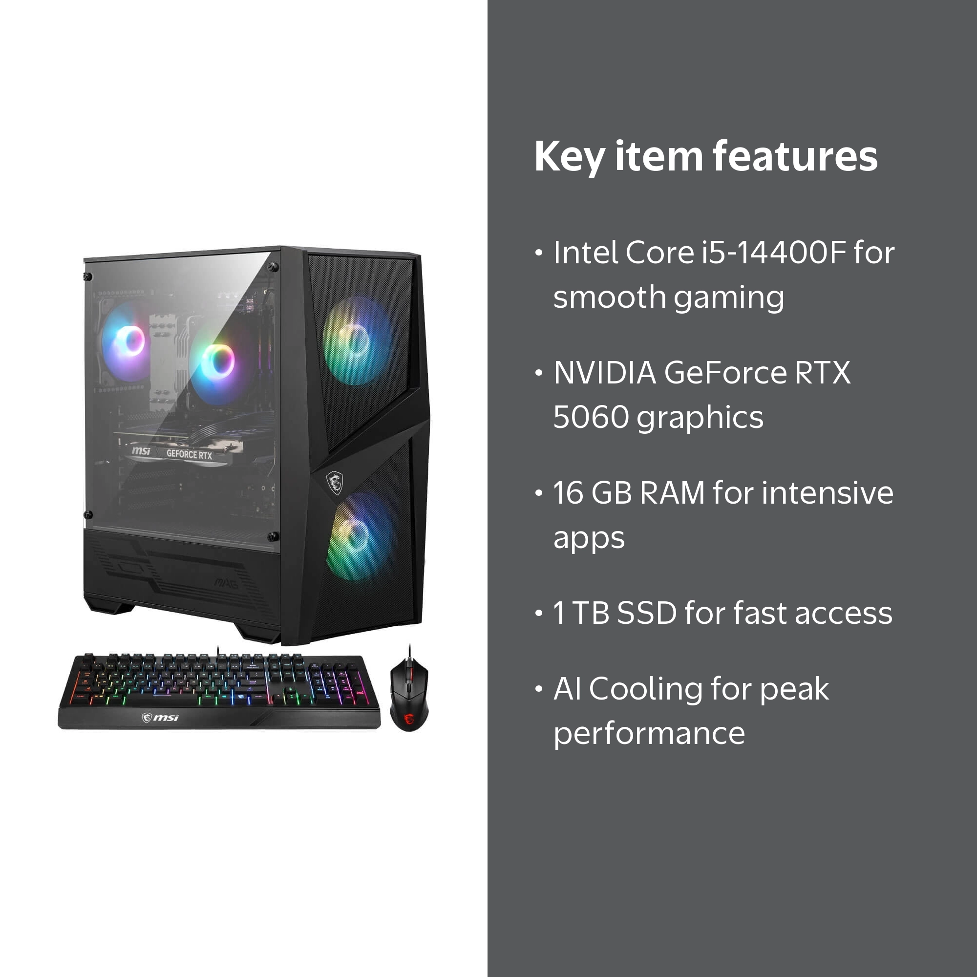 MSI Codex R2 14th Gaming Desktop, Intel Core i5 i5-14400F, 16GB