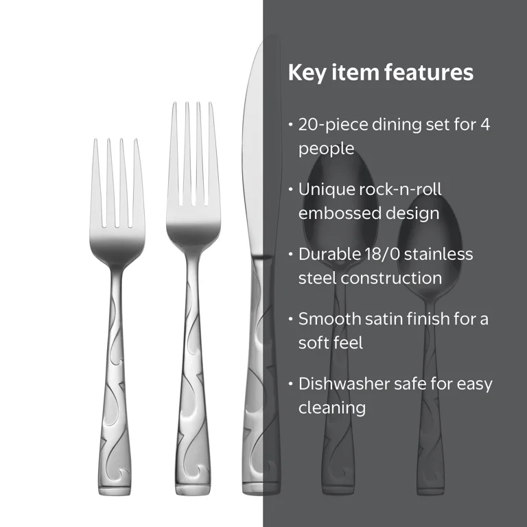 Oneida Tuscany 20 Piece Stainless Steel Mirror Flatware Set
