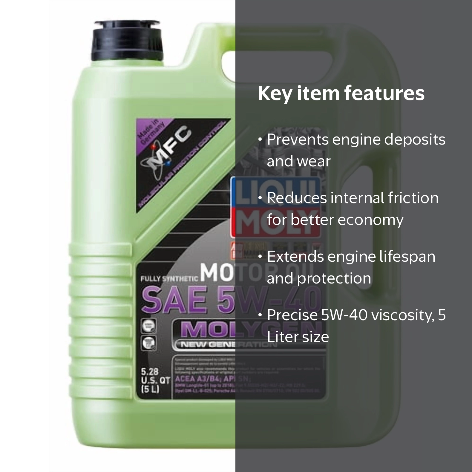 Liqui Moly, Syn Oil 5W-40, 20232 5 Liters, Fully Synthetic