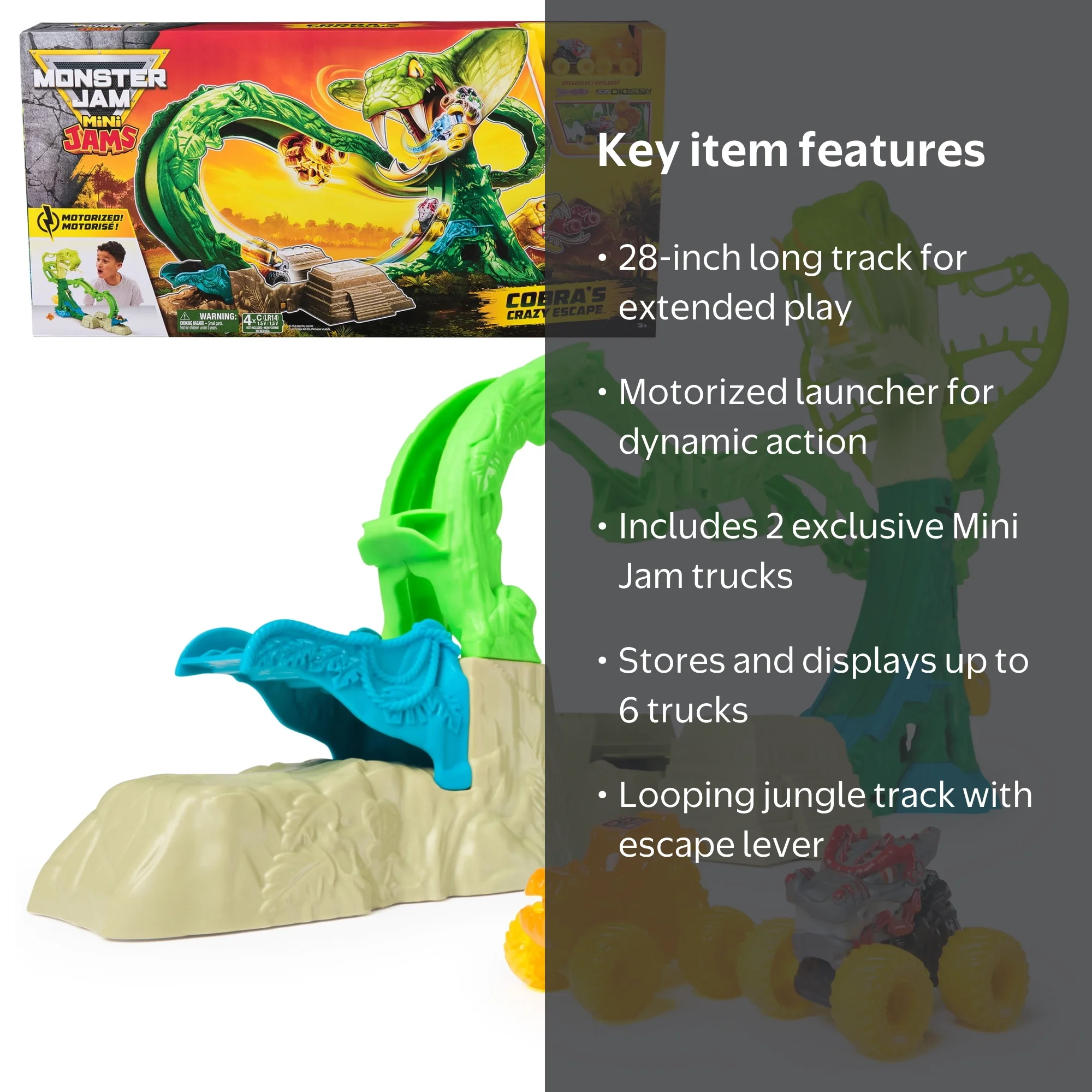 Monster Jam Mini Jams, Cobra's Crazy Escape Playset with 2 Monster
