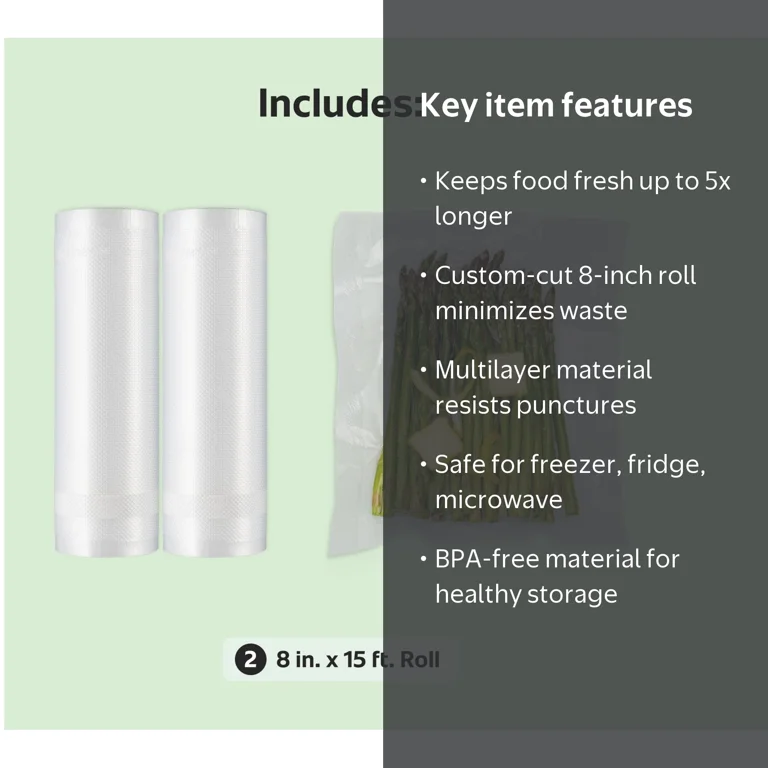 FoodSaver, Vacuum Sealer Roll, 8 inch, 15 ft, 2 Pack - Walmart.com