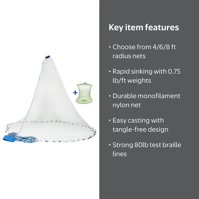 cost of fishing net Goture American Saltwater Cast for Bait Trap Fish Ultra chip resistant vinyl coating protects the steel core from the elements Neween Cast Net 3/8 inch