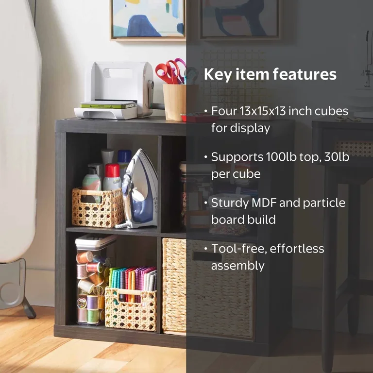 Better Homes & Gardens 4 Cube Storage Organizer, Charcoal
