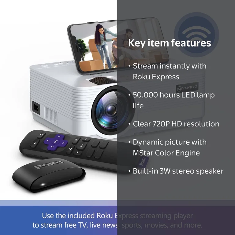 VANKYO Leisure 470 HD Mini Projector with Roku Express Streaming