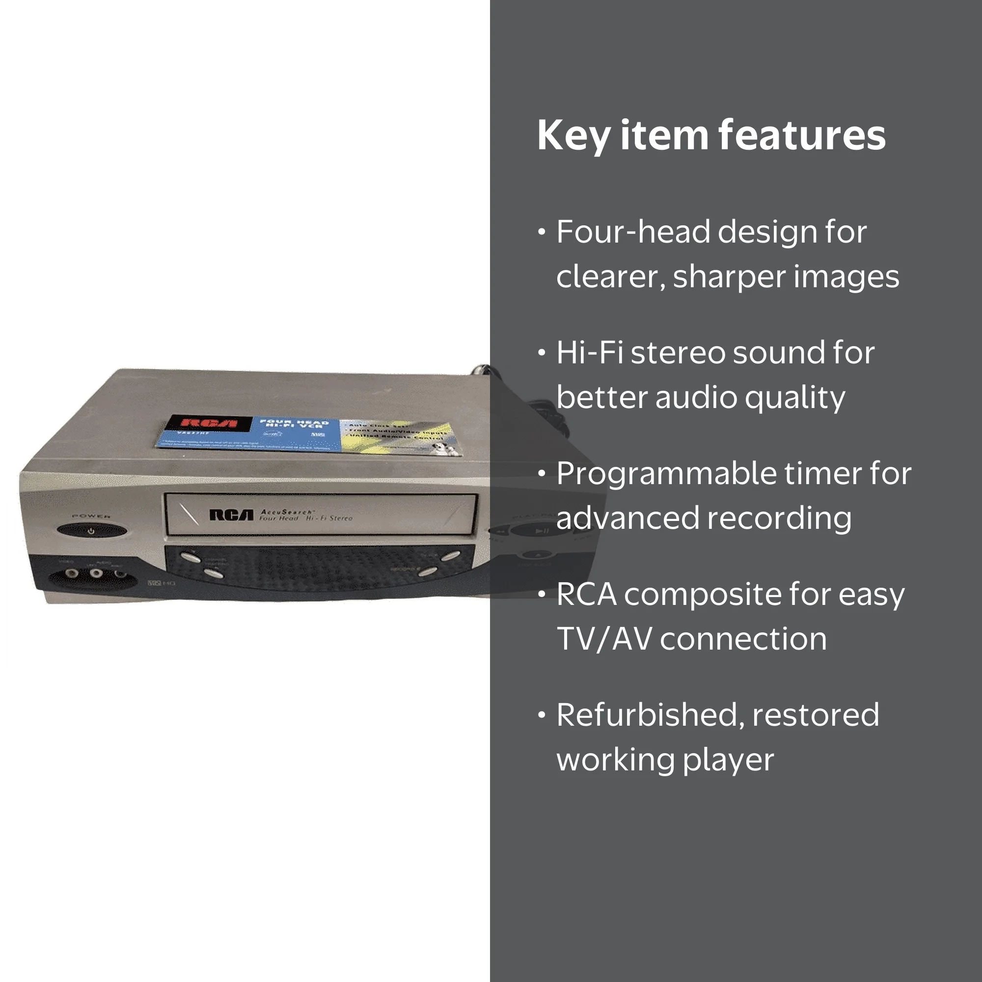 Restored RCA VR637 Hi Fi Stereo 4 Head VHS VCR Vhs Player With