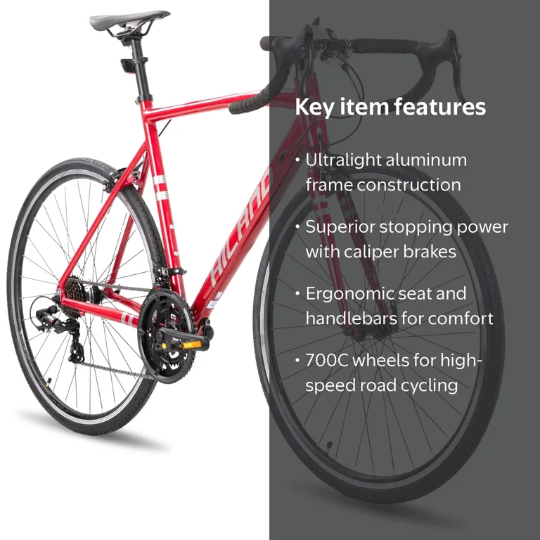 HILAND, Aluminum Road Bike, 530mm Frame, Red, Shimano 14 Speeds
