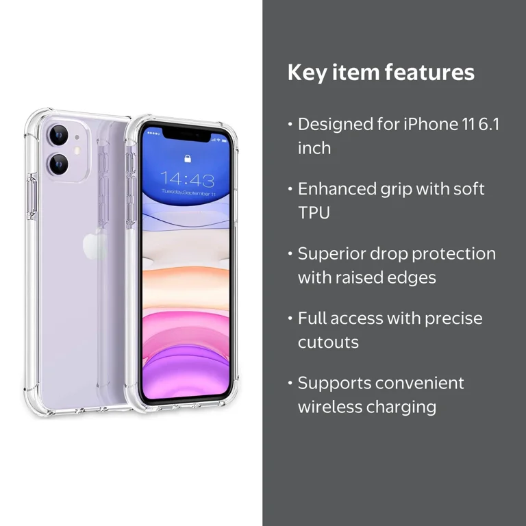 KALMORE iPhone 11 Case, Shockproof Clear Case with Soft TPU Bumper