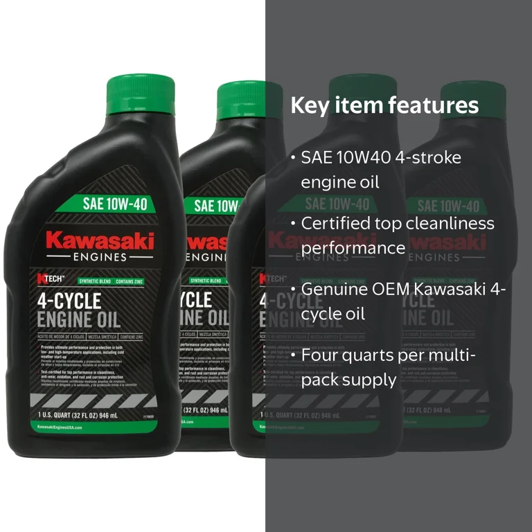 Kawasaki SAE 10W40 4 Stroke Engine Oil, 4 Quarts, OEM Multi-Pack