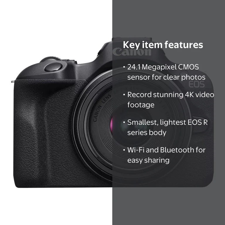 Canon EOS R100 Mirrorless Camera APS-C 24.1MP RF-S18-45mm Lens Kit
