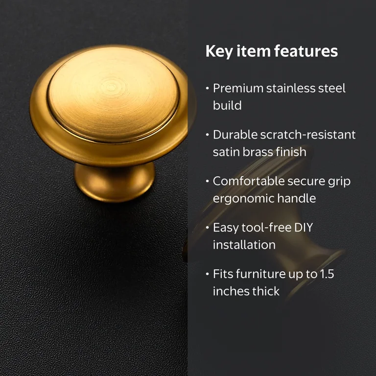 Genreen 10 Pack 30mm Gold Kitchen Cabinet Knobs Drawer Pulls with Installation Screws for Dressers Kitchens Cupboard