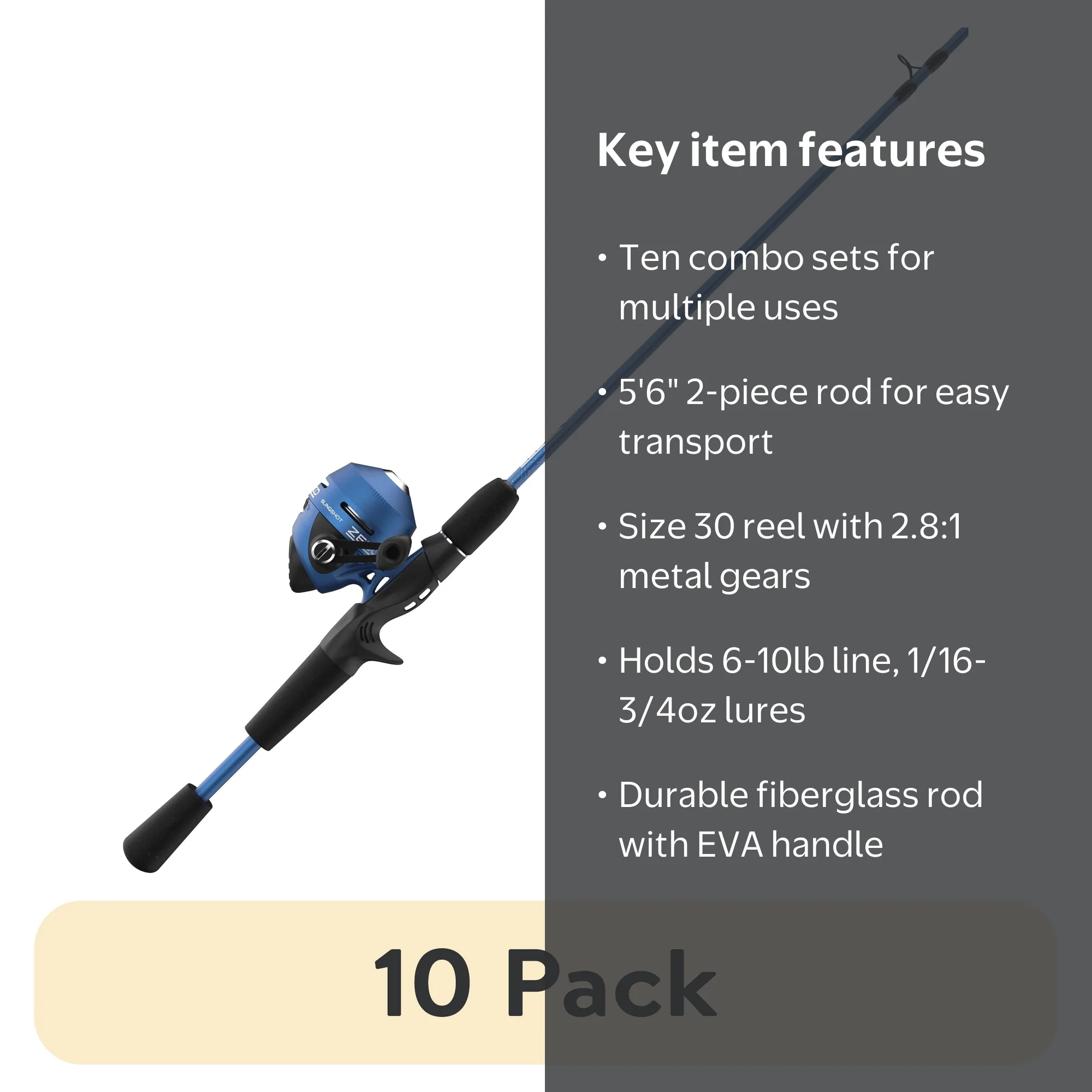 10 pack) Zebco Slingshot Spincast Fishing Rod and Reel Combo, 5