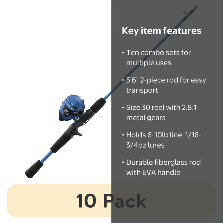 10 pack) Zebco Slingshot Spincast Fishing Rod and Reel Combo, 5