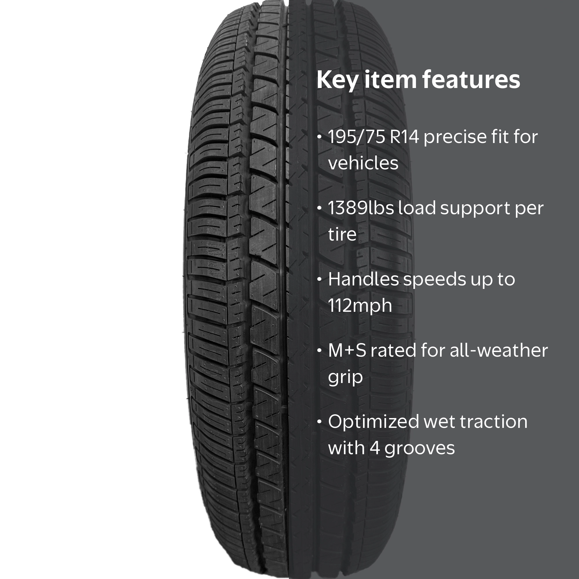 Travelstar, Passenger Tire, All Season 195/75R14, White Wall
