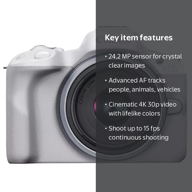 Canon EOS R50 Mirrorless Camera (White) w/RF-S18-45mm Lens, 24.2