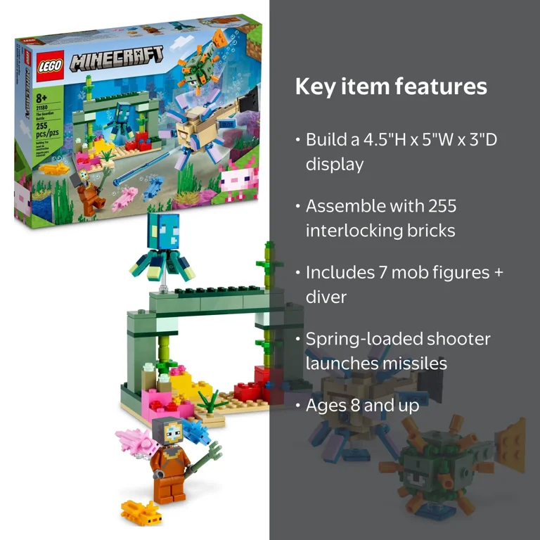LEGO, Minecraft The Guardian Battle Set, Coral Fish Toy, Gift for