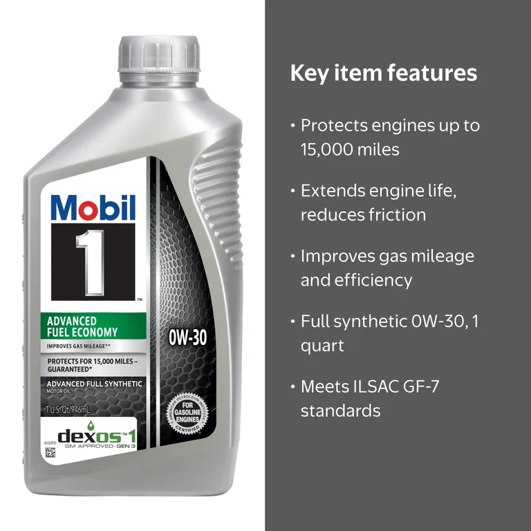 Mobil 1 Advanced Fuel Economy Full Synthetic Motor Oil 0W-30, 1