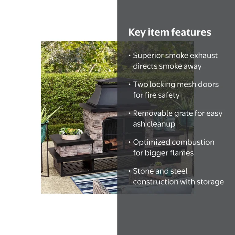 Sunjoy Emilio Outdoor Modern Wood Burning Fireplace for Deck or