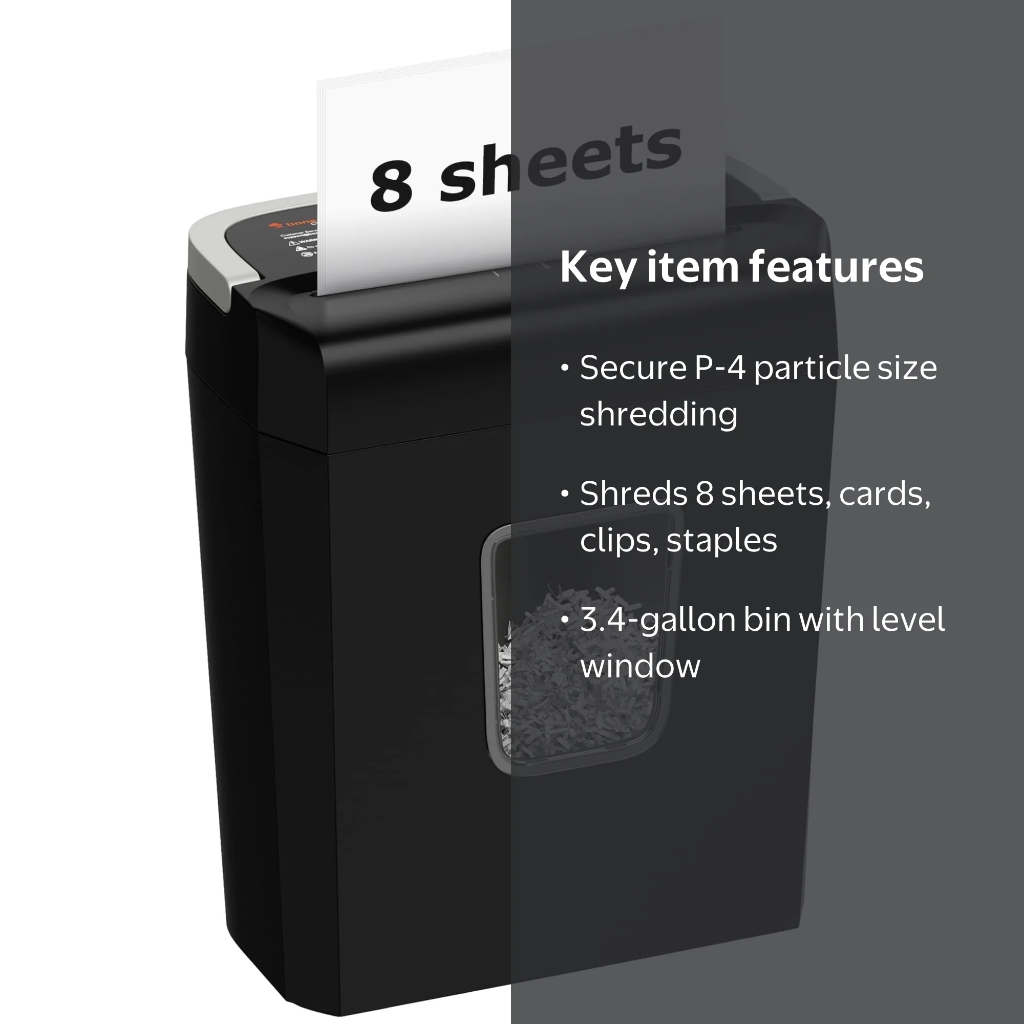 Bonsaii 8-Sheet Cross-Cut Paper Shredder, P-4 Security, Shreds