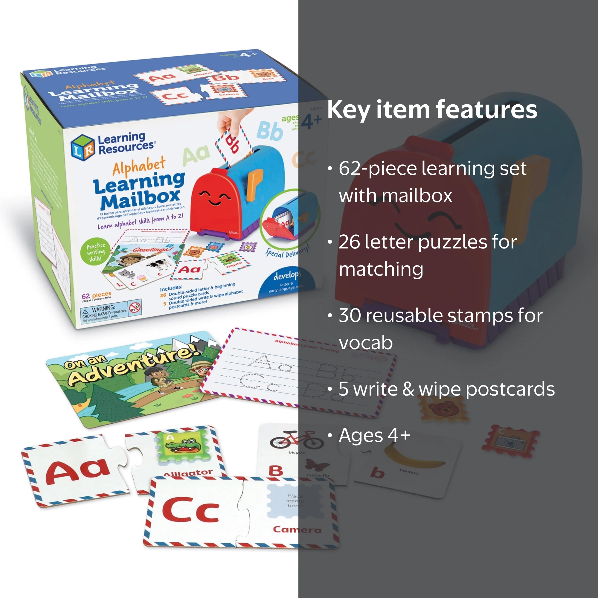 Learning Resources Alphabet Mailbox 62-Piece Set with Puzzles