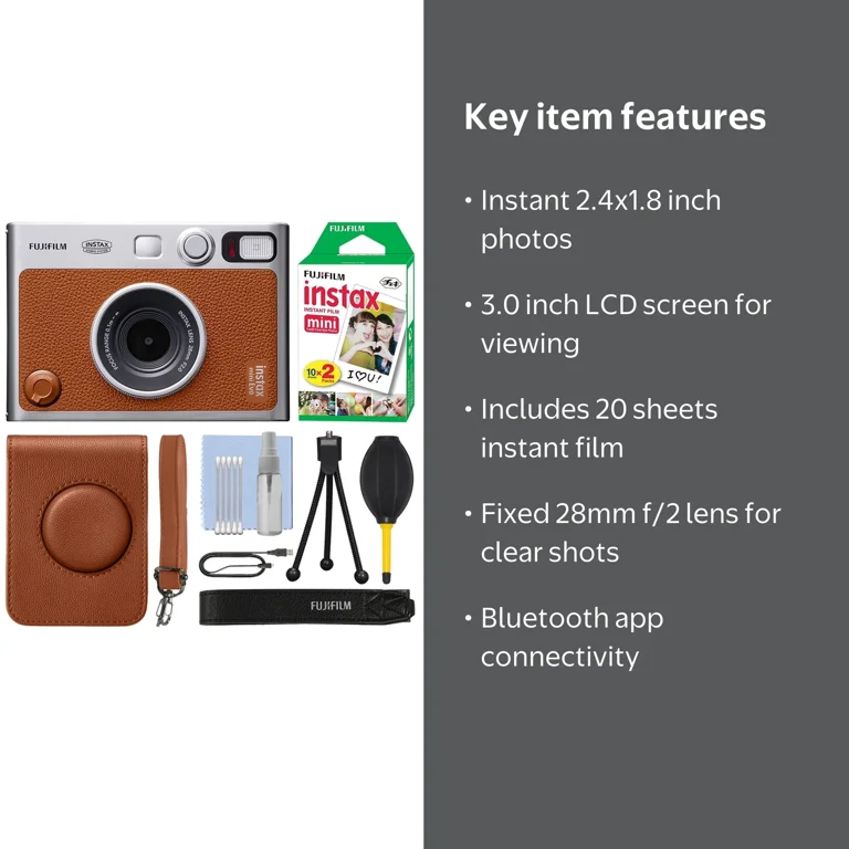 FUJIFILM INSTAX MINI EVO Hybrid Instant Camera Brown + 20 Film