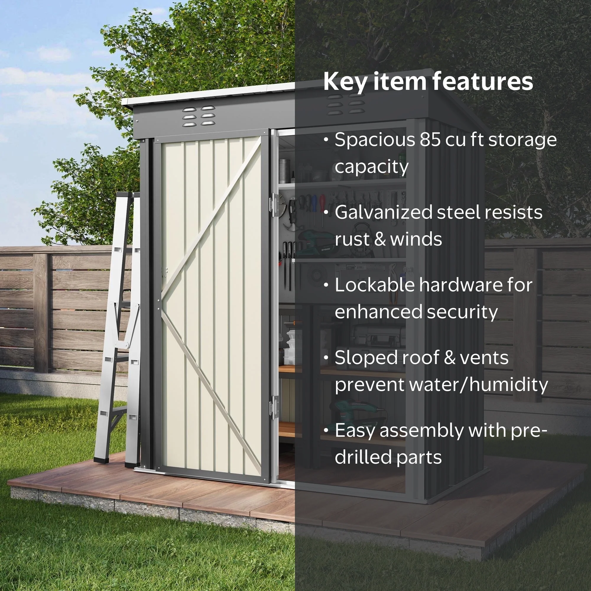 Asofer 5' x 3' Tool Garden Shed, Outdoor Backyard Storage with