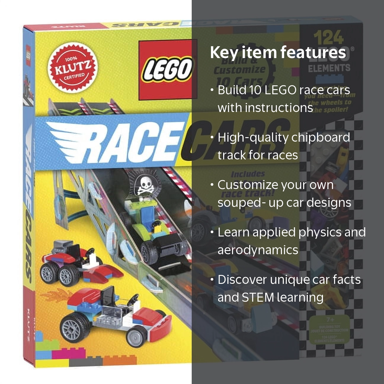 Klutz, LEGO Race Cars Hardcover, STEM racing kit with 10 buildable