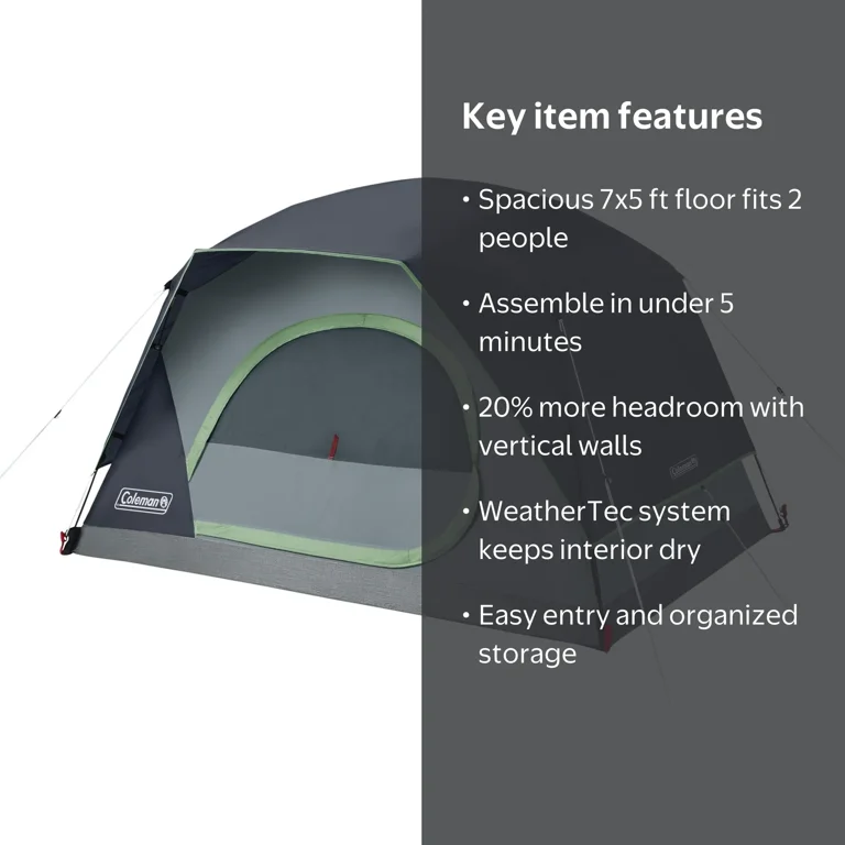 コールマン HOLIDAY TENT② Coleman, Camping Tent, 2-Person Skydome, Blue, Spacious Interior