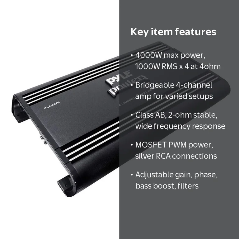 Pyle, Car Audio Amplifier, PLA4478, 4 Channel 4000 W Mosfet Power