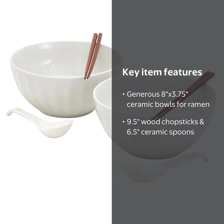 Infuse 8 Piece Ceramic Ramen Bowl Set with Chopsticks and Spoons