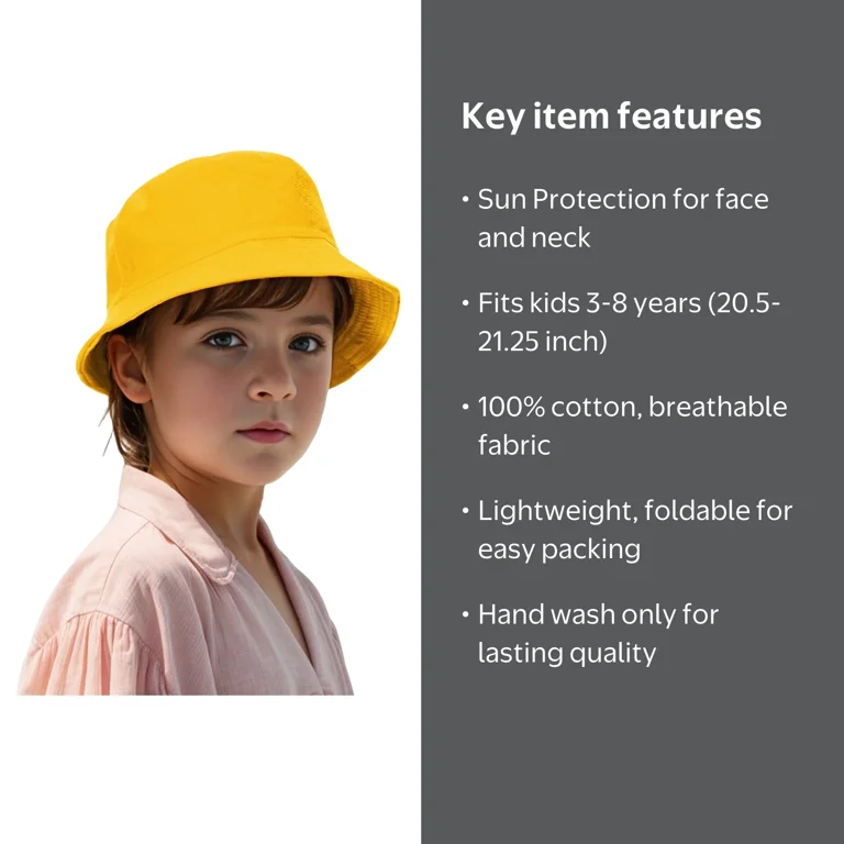 Toptie Classic Kids Cotton Bucket Hat, UV Sun Protection, Foldable